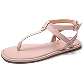 Colgo Thong Flat Sandals, Casual Women T-Strap Dress Sandals with Adjustable Ankle Buckle for Summer Wedding