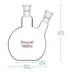 stonylab Flat Bottom Flask FBF, Heavy Wall 2-Neck
