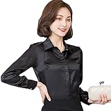 YOUMU Women Satin Silk Long Sleeve Button-Down Shirt Formal Work Silky Blouse Top