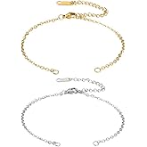 KISSITTY 8pcs Golden Silver Adjustable Bracelet Chains 304 Stainless Steel Cable Extender Chains Replacement with Clasp for Women Friendship DIY Necklaces Bracelets Jewelry Making