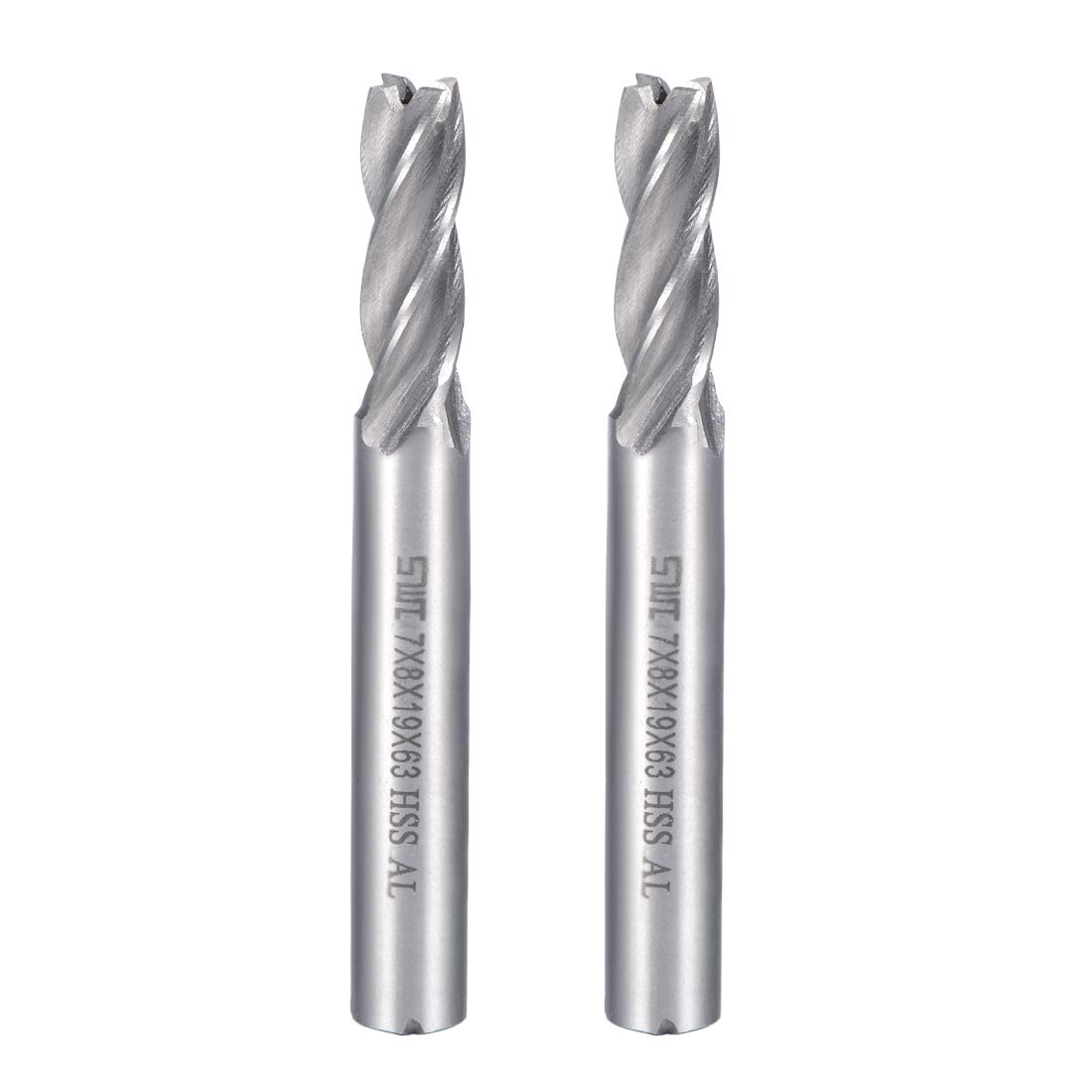 Sourcingmap 2PCS 8mm Shank 7mm x 19mm Straight Flat Nose End Mill Cutter CNC Router Bits 4 Flute