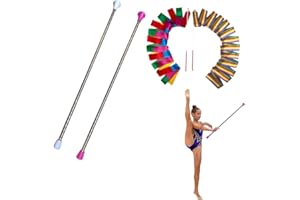 Oiloda 2 Pcs Twirling Baton 26-Inches Marching Band Baton Spinning Dance Baton Metal Gymnastics Parade Stick for Child in Majorette with 2 Dance Ribbon Streamer