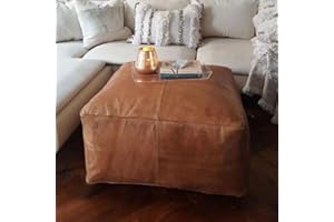 OTTOMANMARRAKECH | ONLY Cover | Unstuffed Square Leather Pouf | Genuine Goat Skin Handmade Ottoman Pouf | Moroccan Decor Footrest & Living Room Decor | 40X40X18 Inches