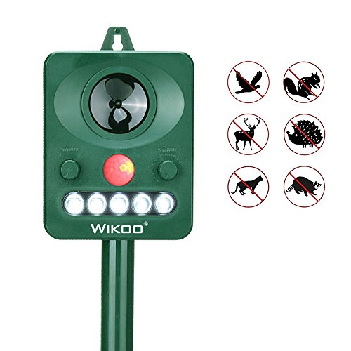Wikoo Ultrasonic Animal Repeller,Solar Powered repellent,Activated with Motion,Ultrasonic and Flashing LED lights Outdoor Waterproof repellent for Dogs,Cats,Foxes,Mice,Birds,Skunks,Etc. Wikoo Ultrasonic Animal Repeller,Solar Powered repellent,Activated with Motion,Ultrasonic and Flashing LED lights Outdoor Waterproof repellent for Dogs,Cats,Foxes,Mice,Birds,Skunks,Etc.