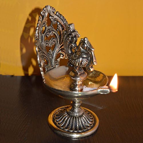 Diya Brass Lamp Traditional Puja Lotusfeet Pooja Set Oil Deepak Indian Peacock Item Kubera Face