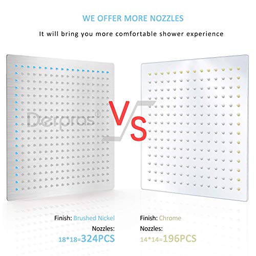 Derpras 16 Inch Square Rain Shower Head, 304 Stainless Steel, Ultra