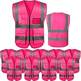 10 Pack Safety Vests, High Visibility Reflective Vest with 5 Pockets and Zipper for Men Women, Working Vest for Outdoor