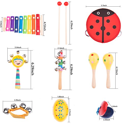 OAMCEG Toddler Musical Instruments, 9 Types 12Pcs Wooden Percussion Instruments Toy Set for Kids Preschool Educational with Free Carrying Bag