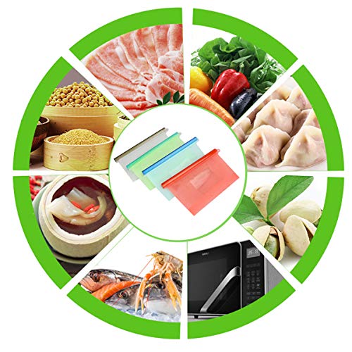 Reusable Silicone Food Storage Bags,WOHOME Freezer Airtight Seal Food Preservation Bags,Food Grade,Versatile Preservation Bag Container for Vegetable,Meat,Fruit,4 Pack Medium 30oz,4 Pack Small 15oz