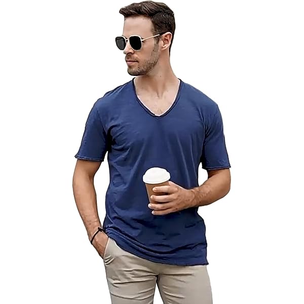 Amazon.com: Zecmos Mens V Neck T-Shirt Slim-fit Man Tee Top
