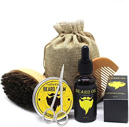 Beard Care Set,Mustache Grooming Trimming Set for Men with Beard Comb, Beard Brush,Beard Oil,Beard Balm Butter Wax and Scissors