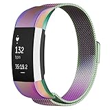 oenbopo Fitbit Charge 2 Band Metal, Milanese Loop Stainless Steel Adjustable Bracelet Strap Replacement Wristbands for Fitbit Charge 2 with Unique Magnet Lock No Buckle Needed (Colorful, 6.1''-9.9'')
