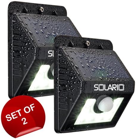 Super Bright Outdoor Solar Lights with 8 LEDs- Set Of 2- Maintenance Free Motion Activated Light- 100% Weatherproof Body (Black)