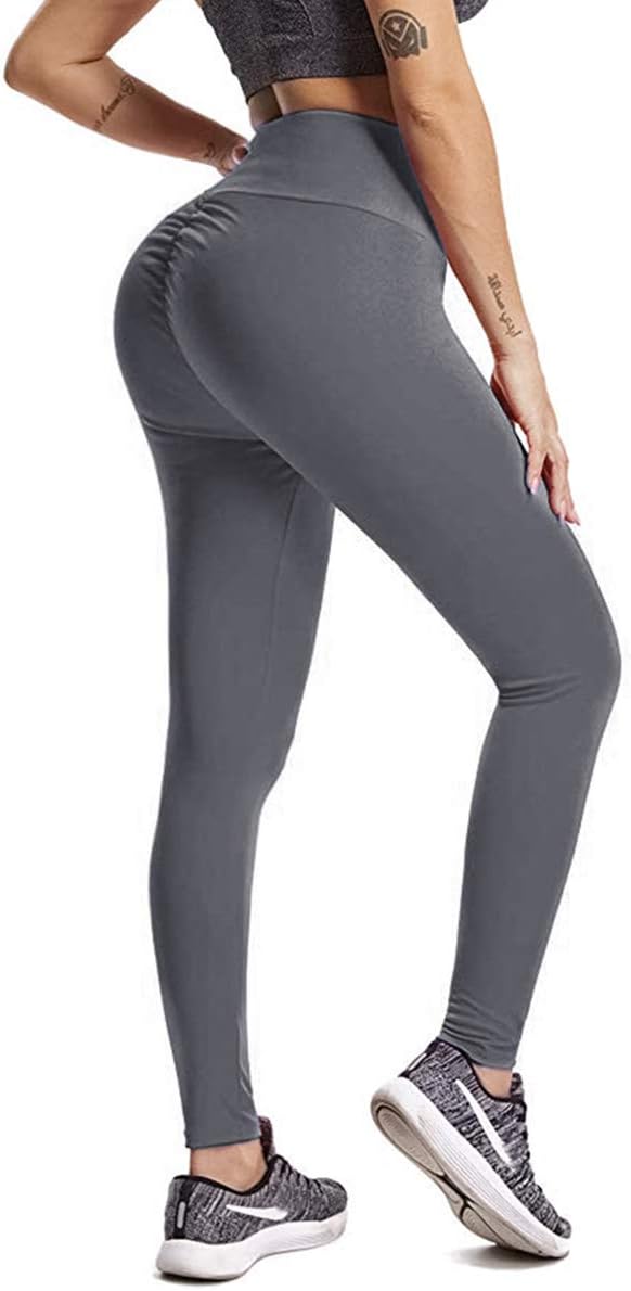HURMES Women's High Waist Yoga Pants Scrunch Ruched Butt Lifting Leggings Tummy Control Booty Push Up Workout Tights