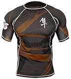 Hayabusa Metaru 47 Silver Short Sleeve BJJ Rash Guards (Black/Brown, S)