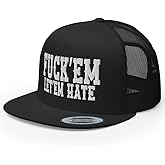 RIVEMUG NX Fuck'Em Let'em Hate Embroidered Flat Bill Trucker Hat High Crown Adjustable Cap