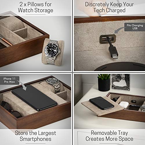 TAWBURY Wooden Valet Tray Luxurious Walnut Wood Valet Tray Wood