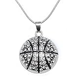 Basketball Pendant Necklace for Women Girl Jewelry Gift - White Crystal NBA Ball Sport