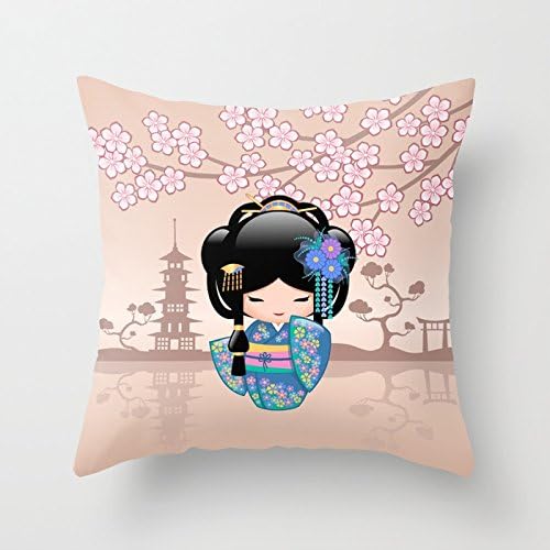 Japanese Keiko Kokeshi Doll Pillow Case by Natalia Linn cartoon 1818 inches