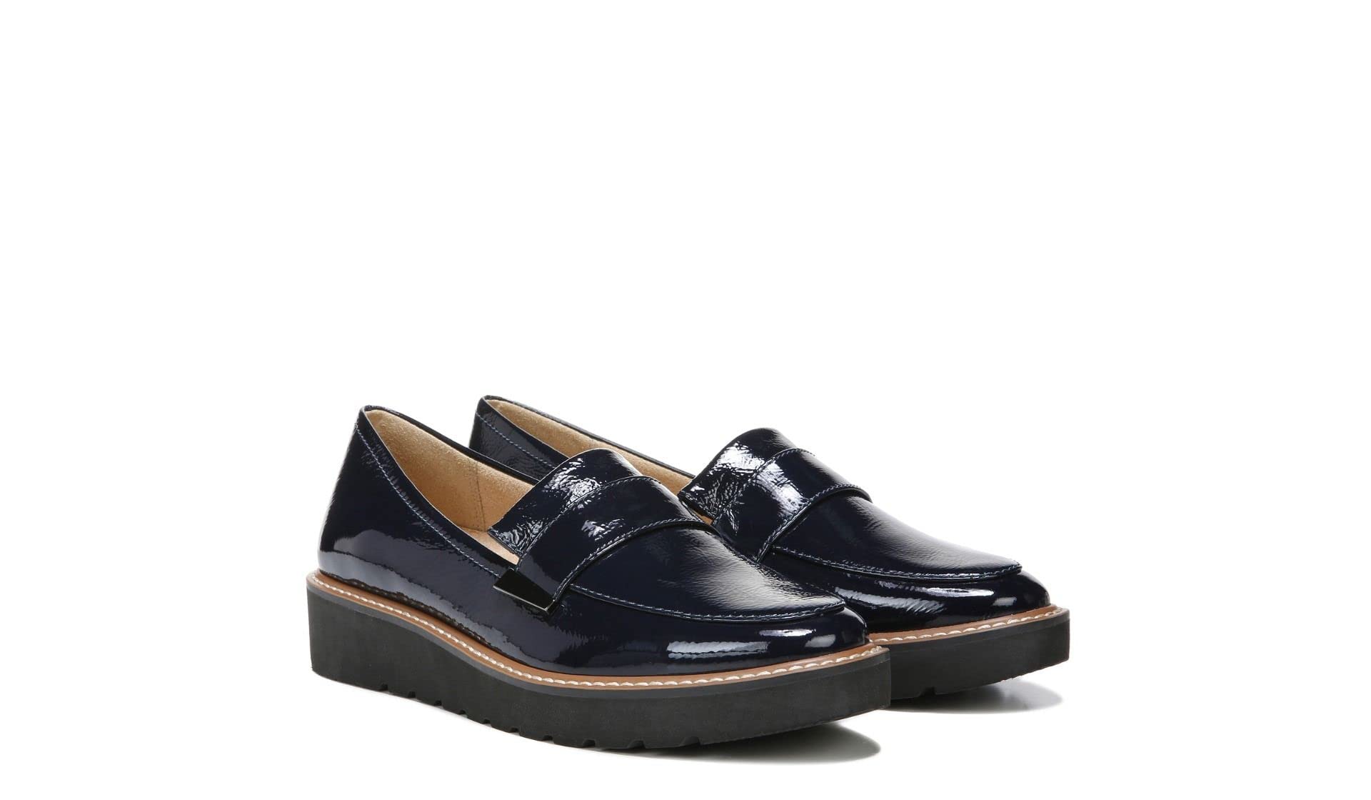 Naturalizer Womens Adaline Slip On Lightweight Platform Loafer,Navy Blue Crinkle Patent Leather,8M