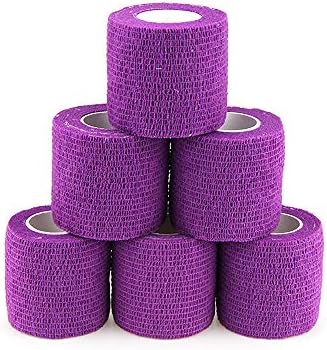 MUEUSS Self Adhesive Bandage Vet Wrap Self Adherent Cohesive Bandages First Aid Wrap Waterproof Non-Woven Elastic Bandage for Animals Pet Sports (6 Rolls, 5cm*4.5m)
