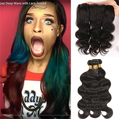 Halo Lady Brazilian Body wave Sexay Hair 3 Bundles 300g with 13x4 Lace Closure Human Hair Extensions Bundles with Full Lace Human Hair Closure Free Part(16 16 16+12 Closure)