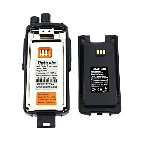 Retevis-RT81-IP67-Waterproof-DMR-DigitalAnalog-Two-Way-Radio10W-Rechargeable-32-Channel-UHF-400-470-Mhz-VOX-Encryption-with-Earpiece-PairBlack-and-Programming-Cable