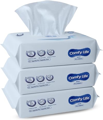 Comfy Life Dry Wipes Adult Personal Care 300 Sheets 30x25 cm Pack of 3