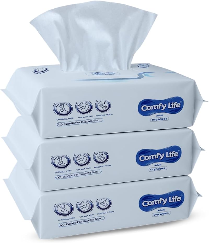 Comfy Life Dry Wipes Adult Personal Care 300 Sheets 30x25 cm Pack of 3