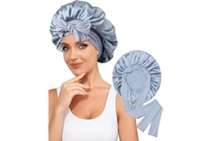 100% Silk Bonnet for Sleeping, 19 Momme Pure Mulberry Silky Hair Cap with Tie Band Stay On Head, Silk Hair Bonnet for Women (