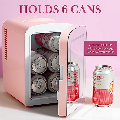 Paris Hilton Mini Refrigerator and Personal Beauty Fridge, Mirrored Door with Dimmable LED Light, Thermoelectric Cooling and Warming Function for All Cosmetics and Skincare Needs, 4-Liter, Pink - Image 9