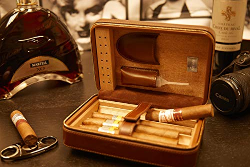 Cigar Travel Case, Free Boy Cigar Cases for Men, Equiped with Humidifier, Cigar Cutter, Dropper and Pouch