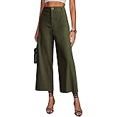 miduo Womens High Waisted Cropped Wide Leg Stretchy Straight Pants Trousers with Pockets