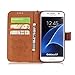 Samsung S7 case,[Wallet Stand] embossing PU Leather Wallet Flip Protective Case with Card Slots and Wrist Strap for S7 Case (brown)
