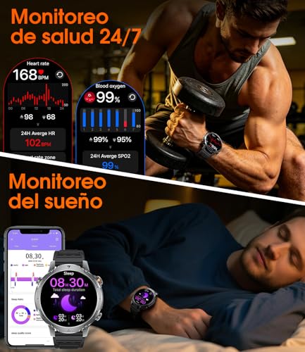 LIGE Military Men's Smartwatch, 1400 mAh Battery, 1.7 Inch HD Screen, Bluetooth Calls, 110+ Sports Modes, LED Flashlight, IP68 Waterproof, Men's Smart Watch Android iOS, 2 Strap