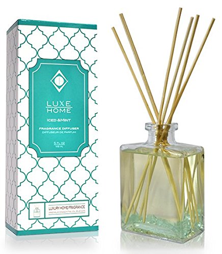 Luxe Home Iced Mint Fragrance Reed Diffuser Oil & Bamboo Sticks | Cool, Lively Peppermint & Vanilla Home Fragrance Oil | Great Home Gift Idea for an Essential Oil Aromatherapy Lover - Thumbnail 2