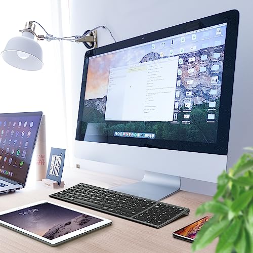 iClever Bluetooth 5.1 Multi-Device Rechargeable Keyboard with Numeric Keypad and Ergonomic Design for Mac OS, Android, Windows