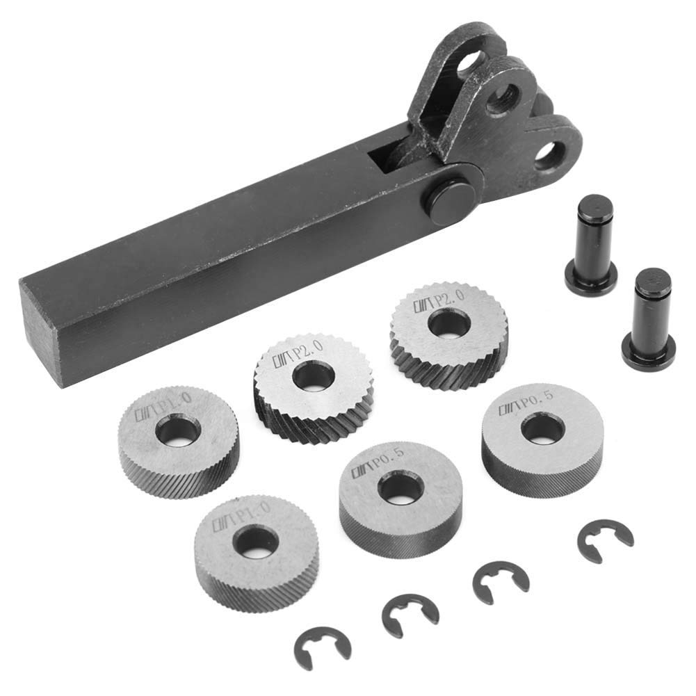 Hilitand 7pcs Knurling Tool, Black Steel Knurling Tool, 0.5/1/2mm Diagonal Dual Linear Wheel, Linear Knurl, For Processing Machine Pattern
