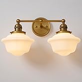 Teqinchy Vintage 2-Lights Wall Sconce Lights Brass Gold Bathroom Vanity Light with Milk Glass Double Sconce Wall Mounted Lamp