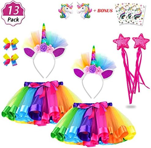 Tutus for Girls Rainbow Tutu Unicorn Skirt Set for Little Girls Dress Up with Unicorn Headband and Wings