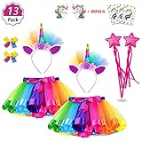 Daisyformals Unicorn Rainbow Tutu Skirt Set (11 Pack) with Unicorn Headbands, Unicorn Hairbows and Unicorn Balloons + Free Unicorn Tattoos Perfect for Girls Unicorn Party Favors（3-8 Years）