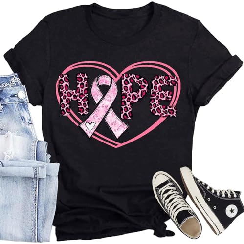 CQF Women Breast Cancer Awareness Shirt Pink Ribbon T-Shirt Cancer Fighter Warrior Leopard Tee Tops at Amazon