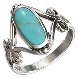 Sterling Silver Oval Turquoise Ring with Open Scroll Designs