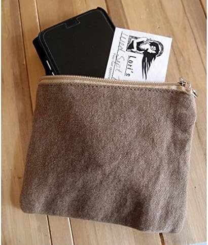Mini Flat Zipper Jute Pouch Cosmetics Bags (Brown Canvas, 9 inch x 5 inch)