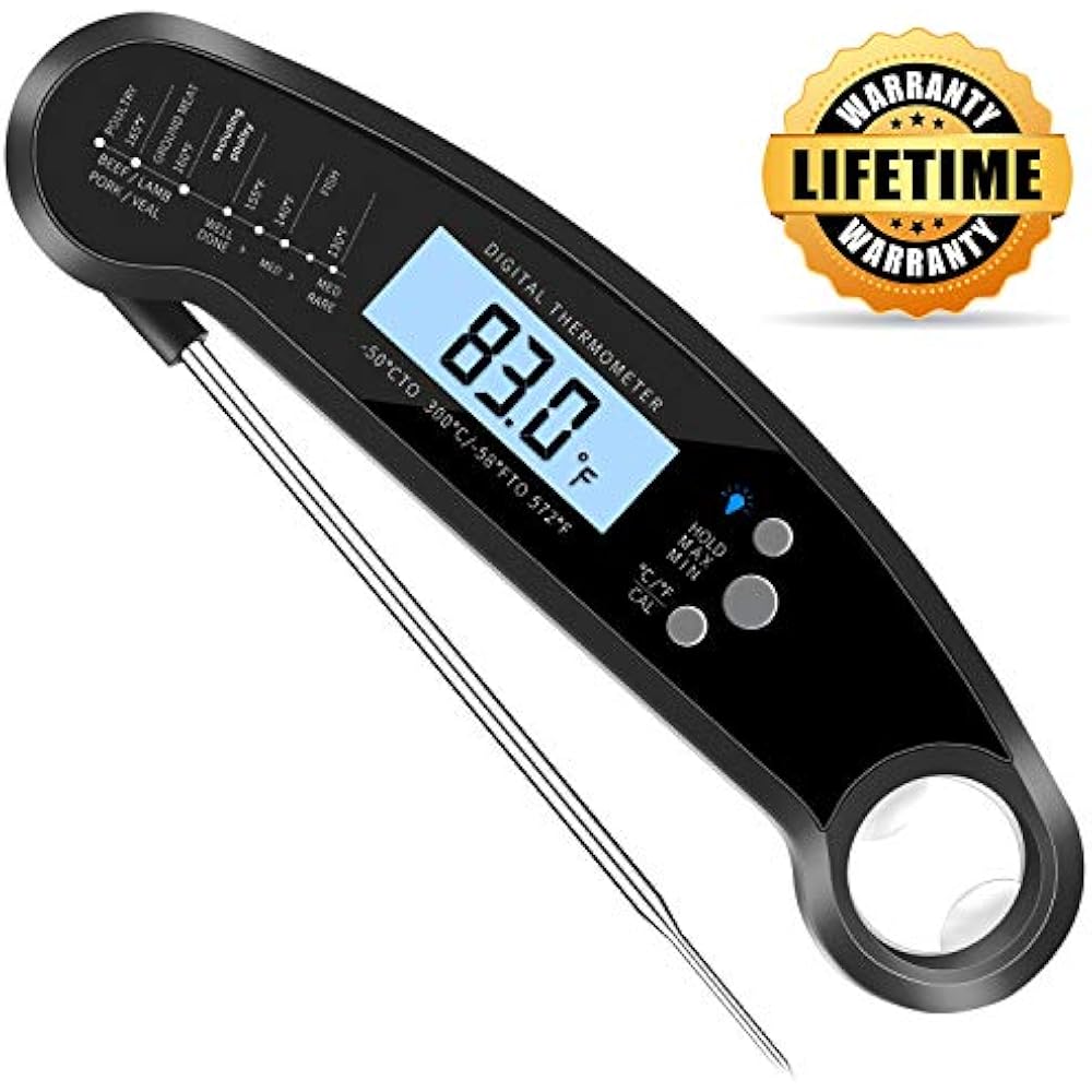 Instant Read Meat Thermometer, Waterproof UltraFast With Backlight