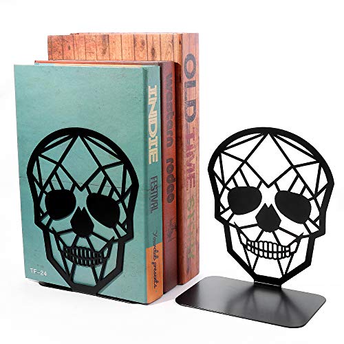 Metal Skull Design Black Bookend HeavyDuty Bookends for Shelves