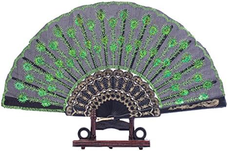Pinsjar Peacock Flower Pattern Folding Fan Handheld Hand Fan Elegant Decorative Fan Wedding Gift for Women Girls