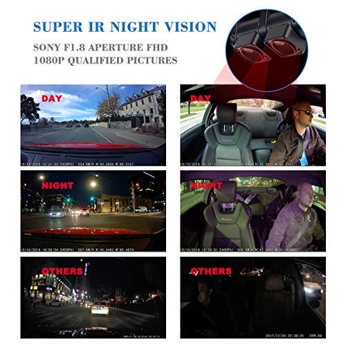 Dual Dash Cam,EACHPAI X100 Pro Dash Camera Front &Inside Lens for Cars/Truck/Taxi 1920X1080P Dashboard with Sony Sensor,IR Night Vision,Super Capacitor,Wide Angle,Loop Record,WDR,GPS,32G Card
