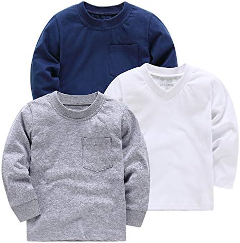 ALALIMINI Toddler Boys Long Sleeve T-Shirts 3-Pack Cotton Crew&V Neck Tops Tees 2T 3T 4T 5T