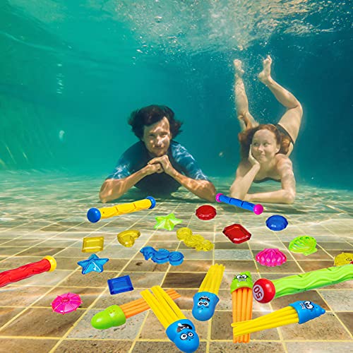 Rainbow Kingdom 32 PCS Pool Diving Toys with Underwater Swimming Diving Pool Toy Rings, Diving Sticks, Toypedo Bandits and Many Other Diving Toys for Kids
